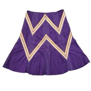 Karen Millen Skirt Size 8 A-Line Purple Embroidered Striped Colorful Knee-Length